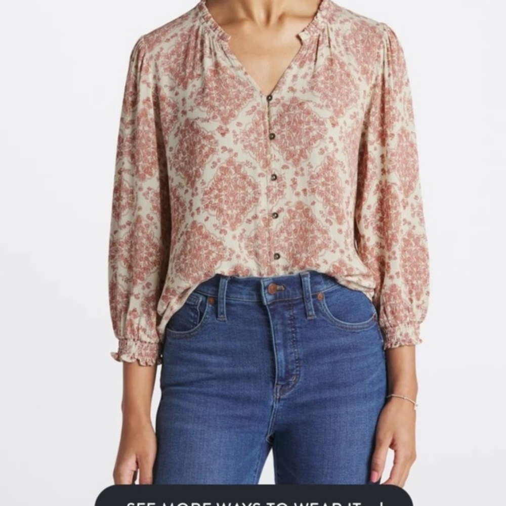 Stitch fix Mason & Belle  Printed Cream and Dusty Rose Button-Front Blouse
